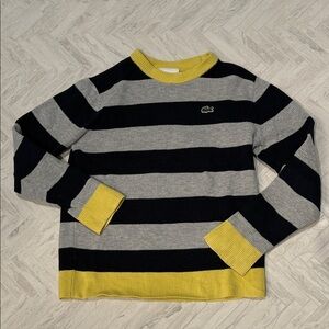 Lacoste Kids Striped Navy Blue, Gray and Yellow Sweater, size 8